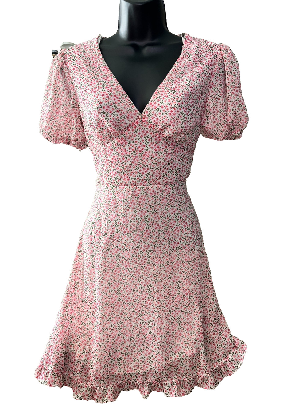 Girls/Teen B. Darlin Size 3/4 Pink Short Sleeve Short 32 Inch Floral Lined Dress